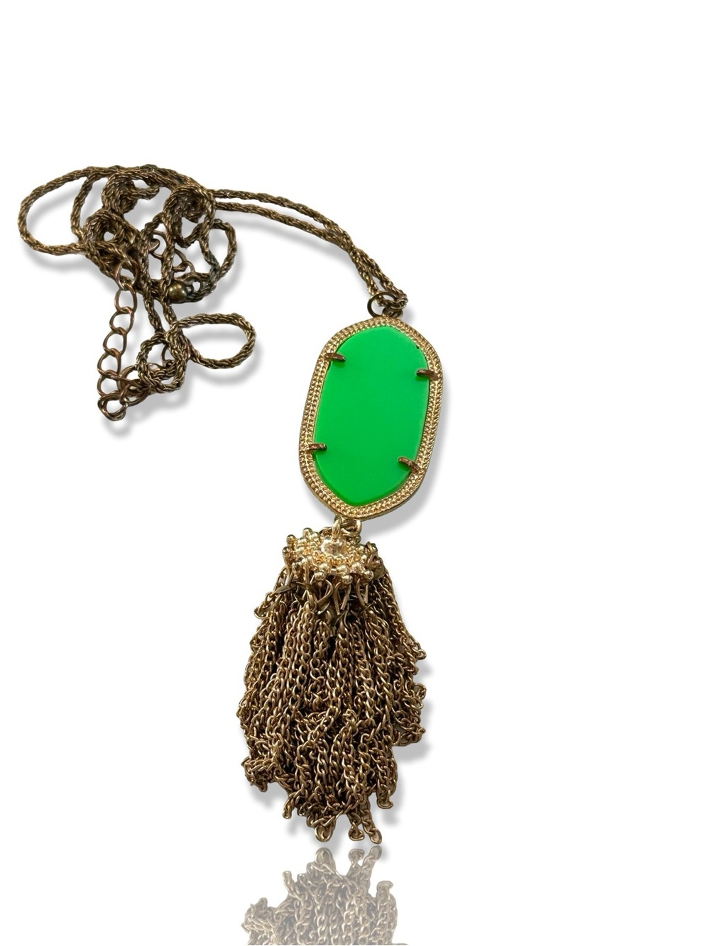 2 for $30 Gold-Tone Green Oval Tassel Pendant Necklace